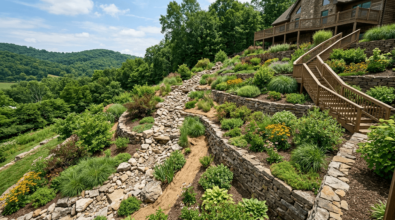 Erosion control on sloped yards in Central Kentucky
