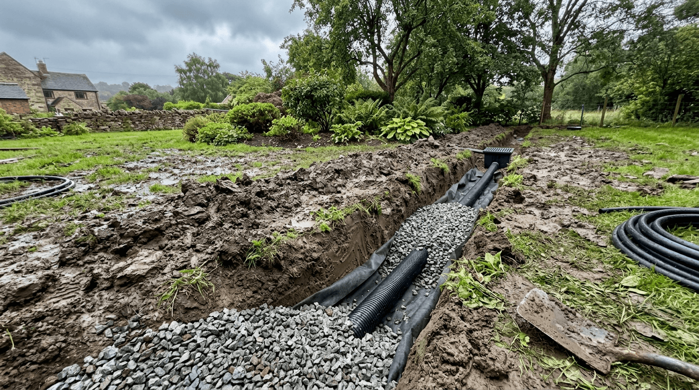 French drains vs catch basins for standing water in Kentucky clay